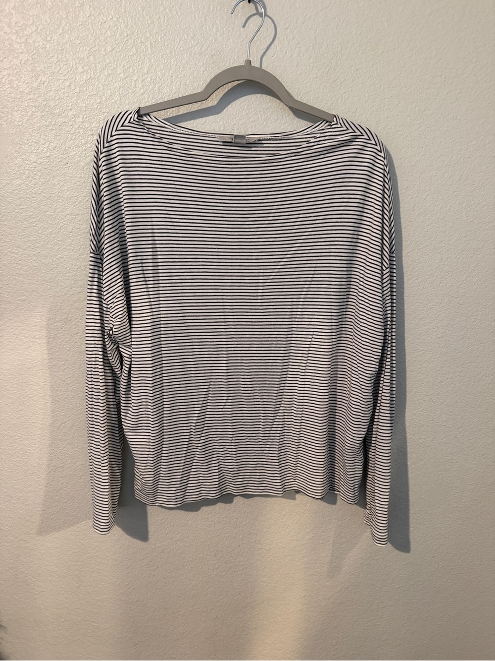 AllSaints Black & White Striped Boatneck Top